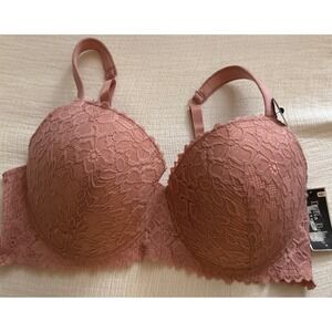 Delta Burke Women's Pink Bra, Size 42D, Underwire Lined‎ with Floral Embroidery